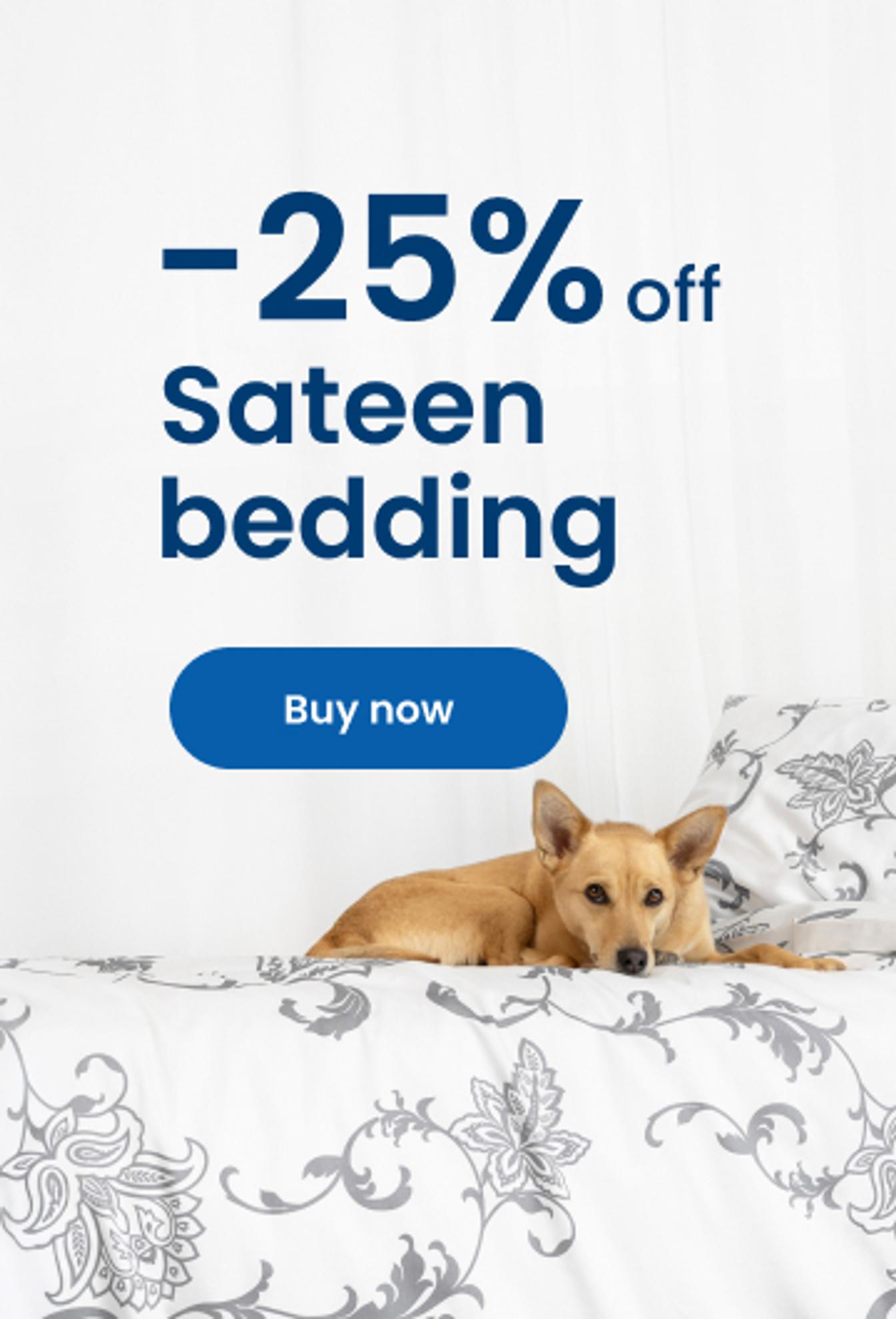 25% off sateen bedding/mobile